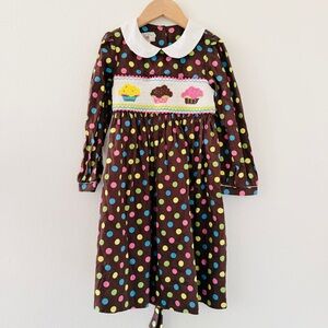 Marmellata Smocked Cupcake Brown Polka Dot Dress